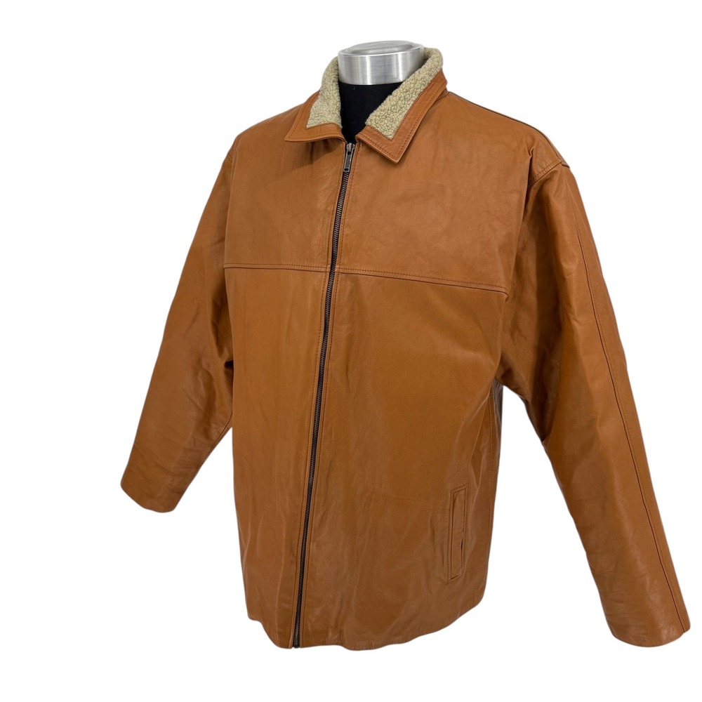 Oscar Piel Men's Leather Jacket Sherpa Lined‎ Brown Zip Front Winter Coat Sz 44